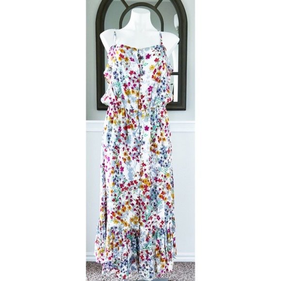 J. Jill Summer Garden Maxi Dress Floral, White Multi, Size M New w/Tag - Picture 1 of 15